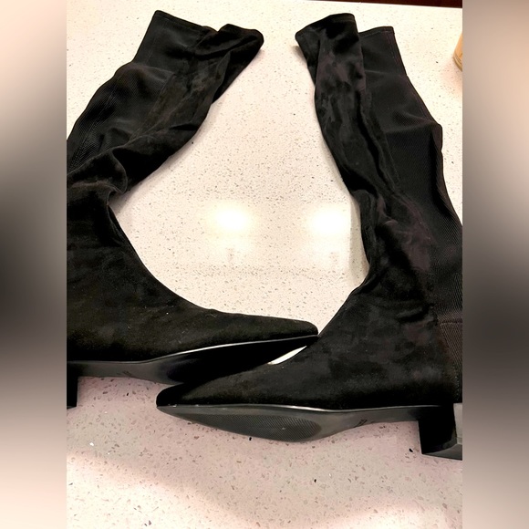 NEW Zara Fabric Tight Fit Over the Knee Tall short / flat Heel Black Boots - Picture 1 of 4
